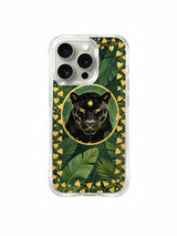 PhoneCasing iPhone 15 pro Case features organic palm leaf and heart ivy graphics, bold luxury statement smartphone accessory.