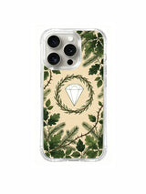 Organic wreath with diamond and oak artwork on an iPhone 15 Pro case