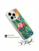 Flamingo jungle artwork on an iPhone 15 Pro case