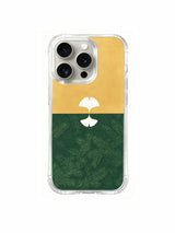 Japandi ginkgo illustration artwork on an iPhone 15 Pro case