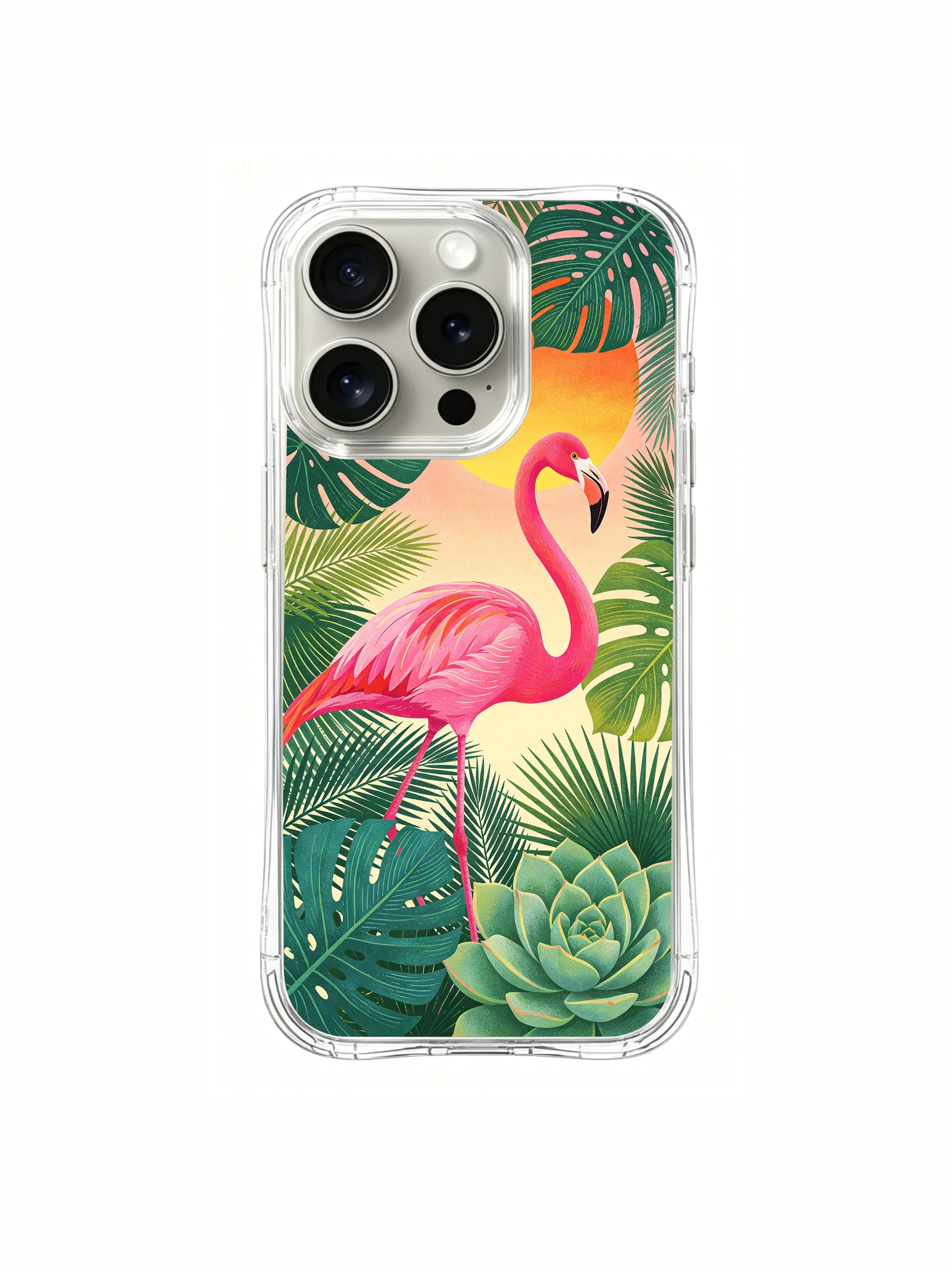 PhoneCasing iPhone 15 Pro Case premium flamingo illustration, Elena Rostova’s tropical design for women who love life.