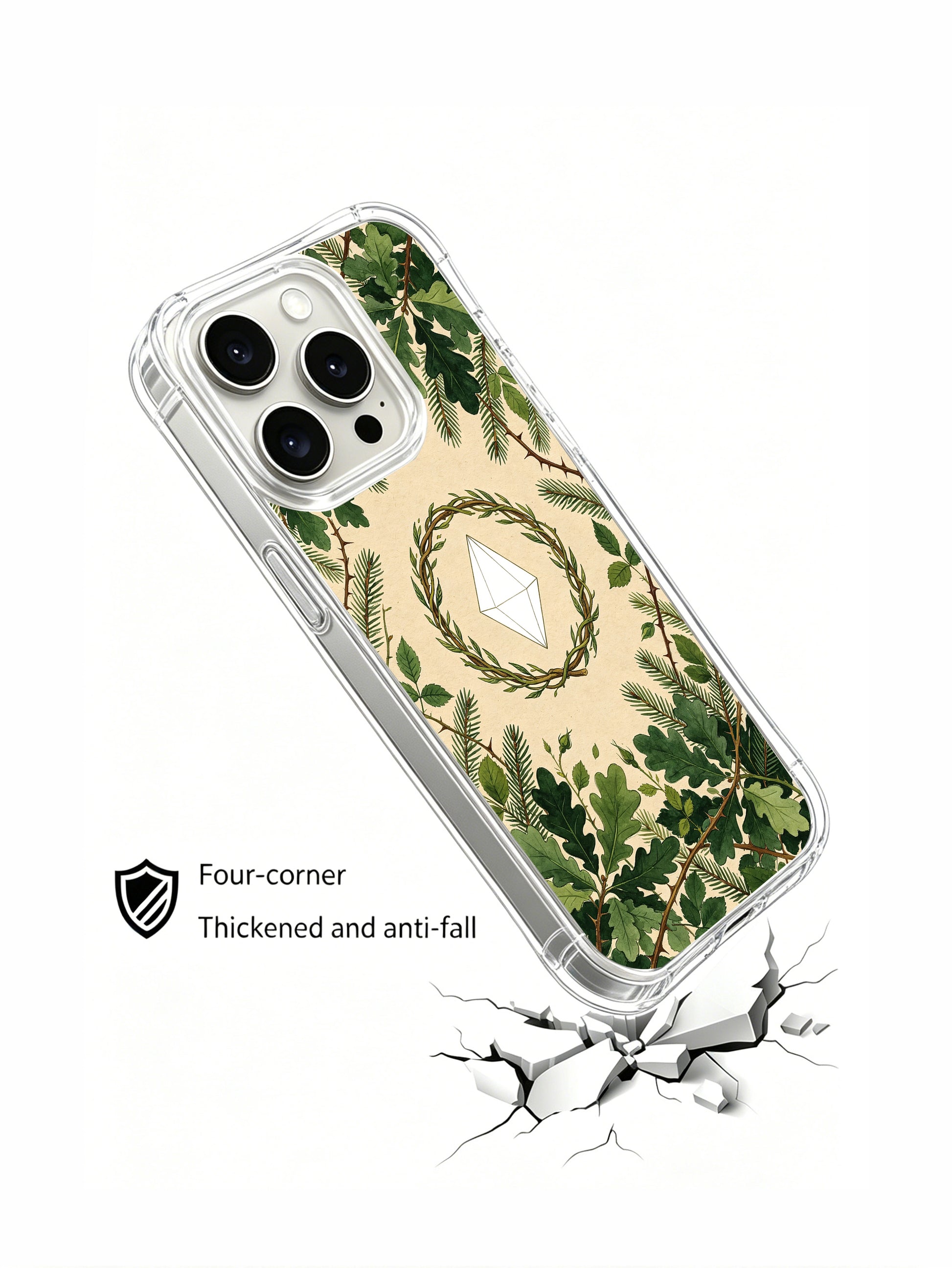 PhoneCasing iPhone 15 pro Case for elevated style, featuring the thorn wreath and diamond illustration by Elena Rostova.
