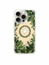Thorn wreath and diamond illustration artwork on an iPhone 15 Pro case