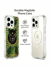 PhoneCasing iPhone 15 pro Case blends wild panther and gilded ivy foliage, exclusive Elena Rostova collaborative fine art design.