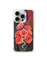 PhoneCasing iPhone 15 Pro Case with scarlet poppies for emotional therapy, designed by Elena Rostova.