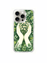 Textured herbal pattern artwork on an iPhone 15 Pro case