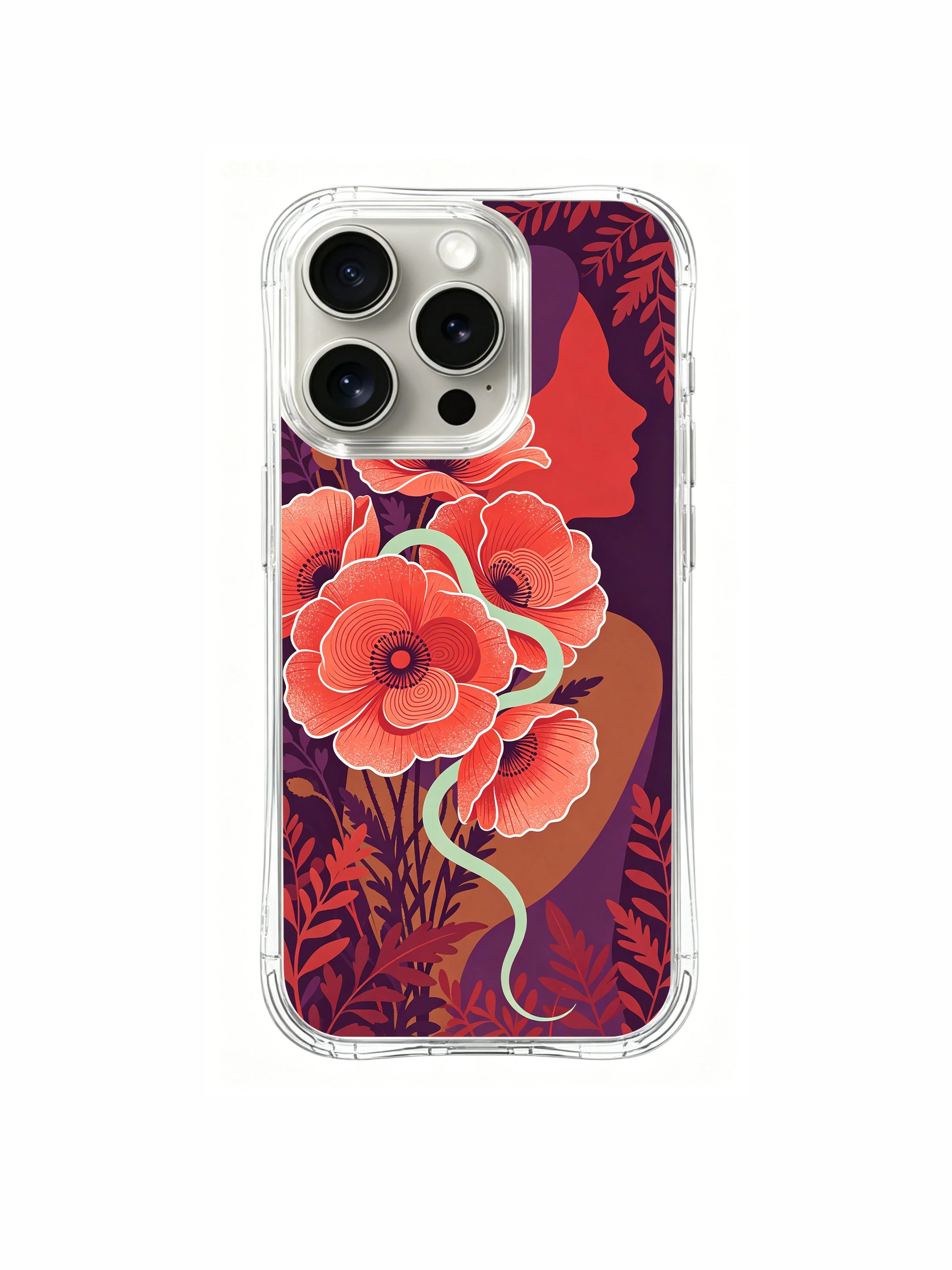 PhoneCasing iPhone 15 Pro Case with premium textured print, showcasing the poppy and healing serpent artwork.