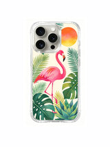 Textured tropical flamingo on an iPhone 15 Pro case