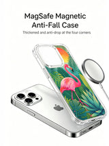 Tropical flamingo illustration on an iPhone 15 Pro case