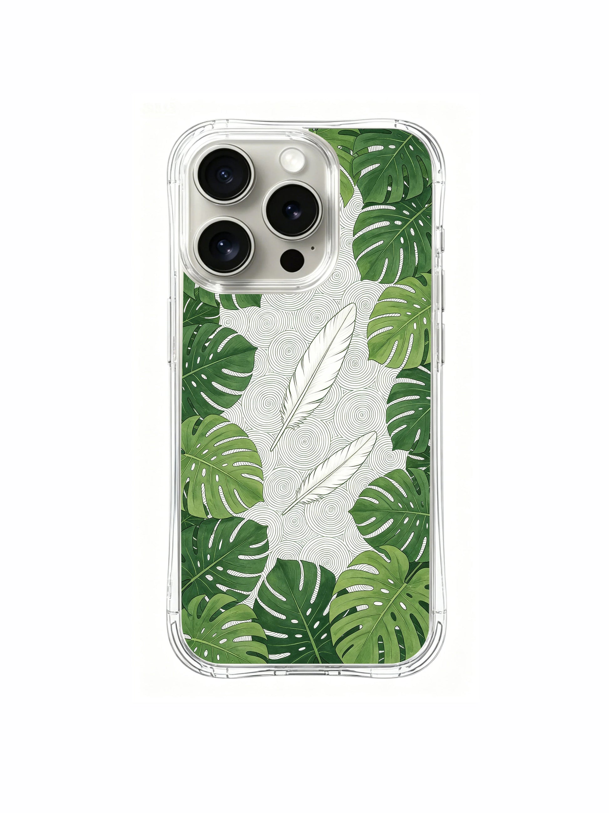 PhoneCasing iPhone 15 Pro Case tropical green monstera art case, a calming accessory for plant and art lovers alike.