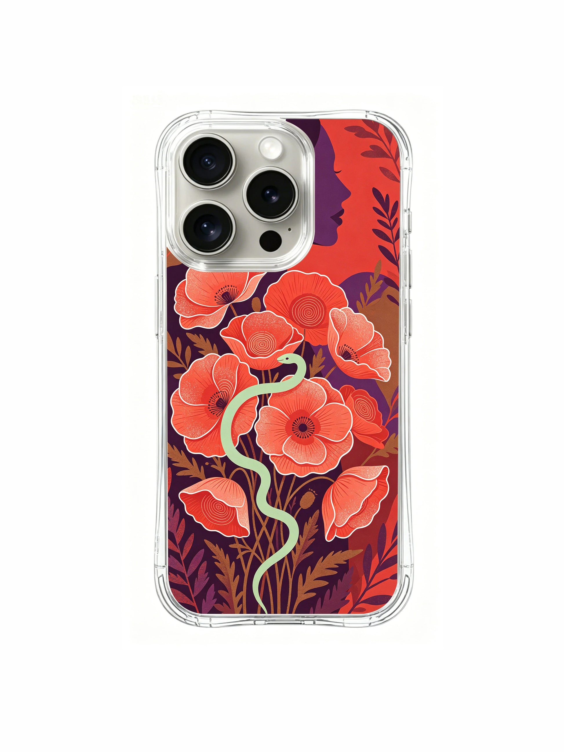 PhoneCasing iPhone 15 Pro Case with warm and cool tone contrast poppy art, an exclusive Elena Rostova collaboration design.