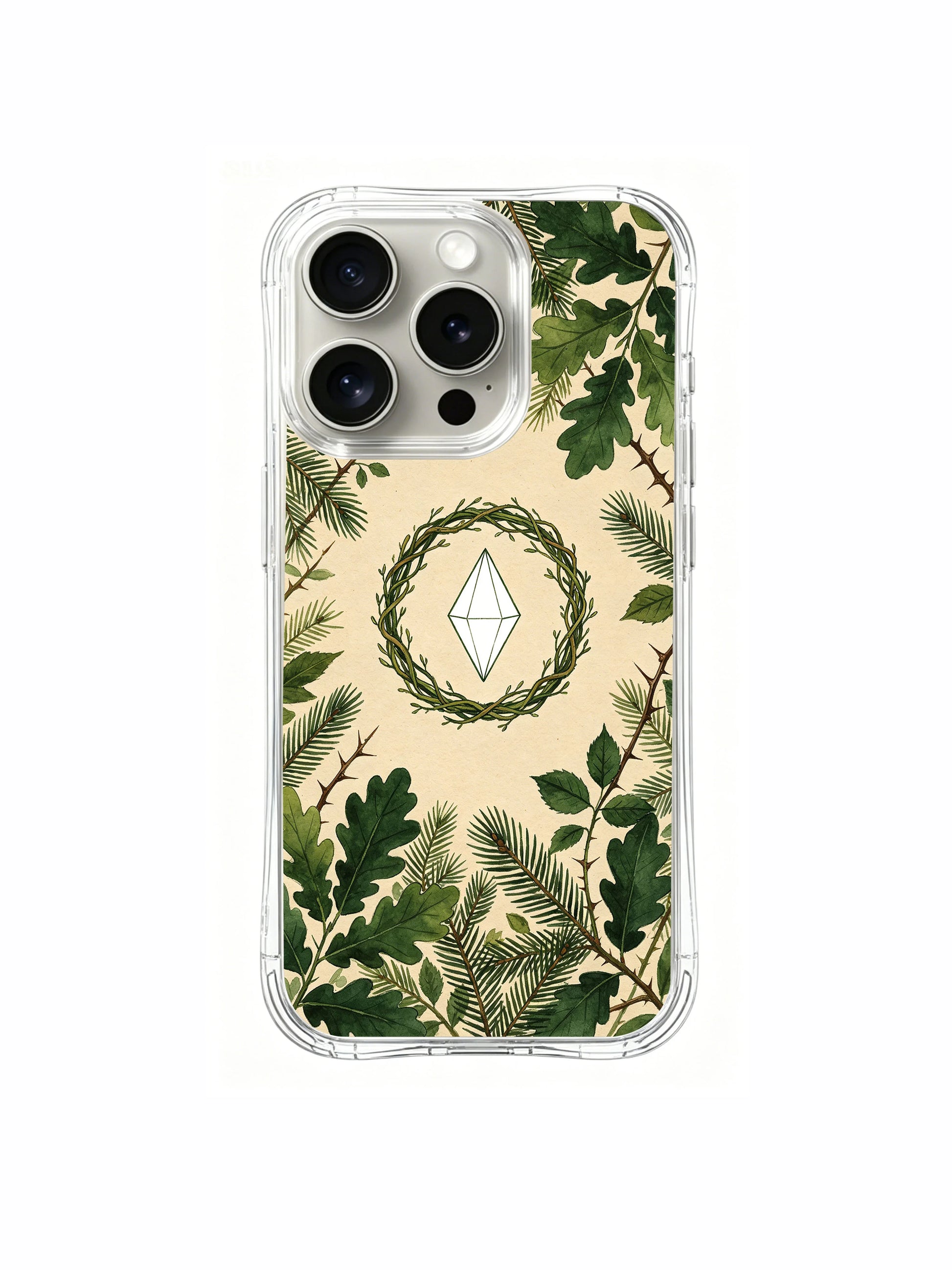 PhoneCasing iPhone 15 pro Case zen forest wreath design, crafted to bring a sense of quiet strength to your day.