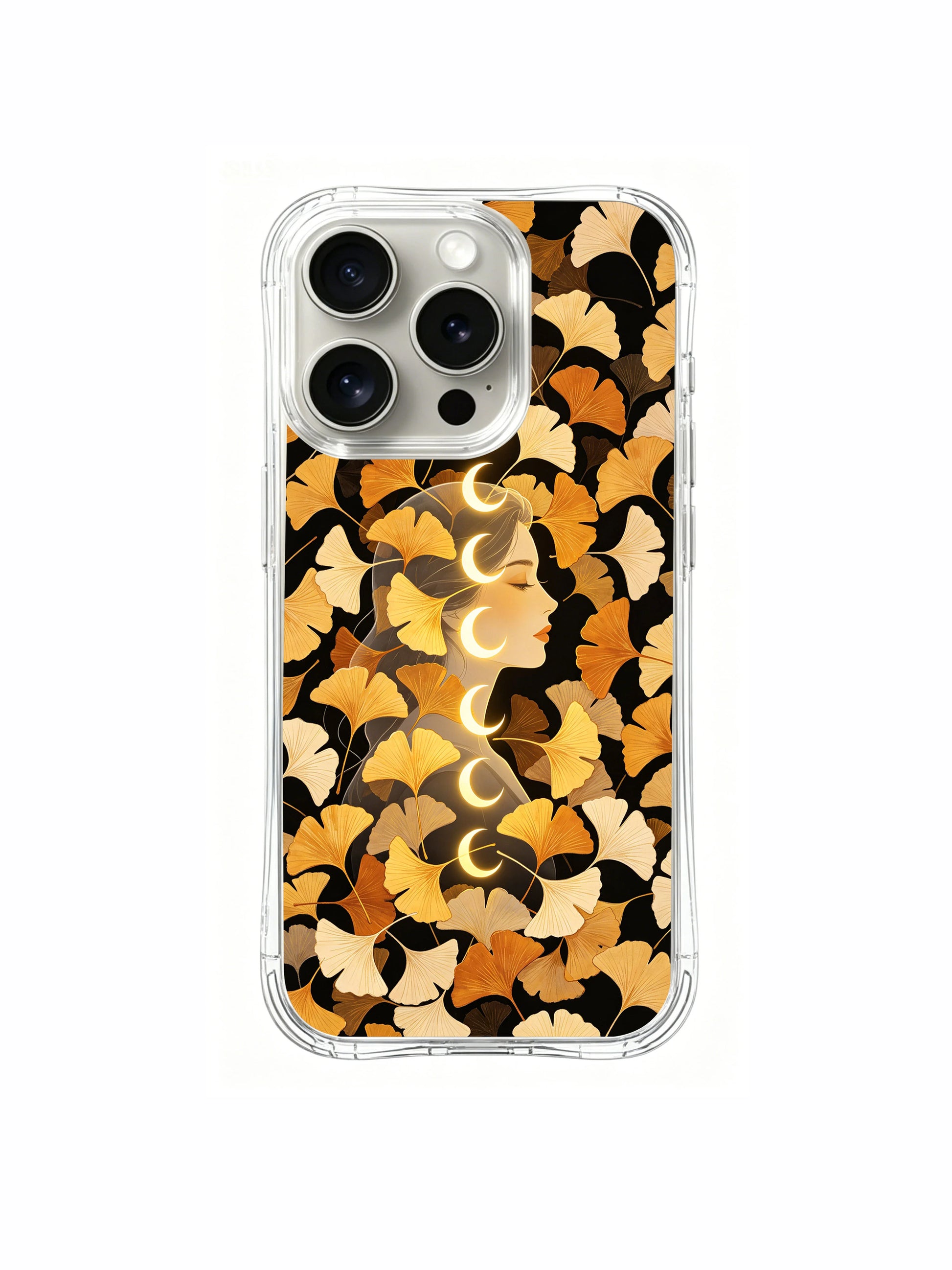 PhoneCasing iPhone 15 pro Case zen ginkgo and moon design, crafted to bring a sense of quiet wisdom to your day.