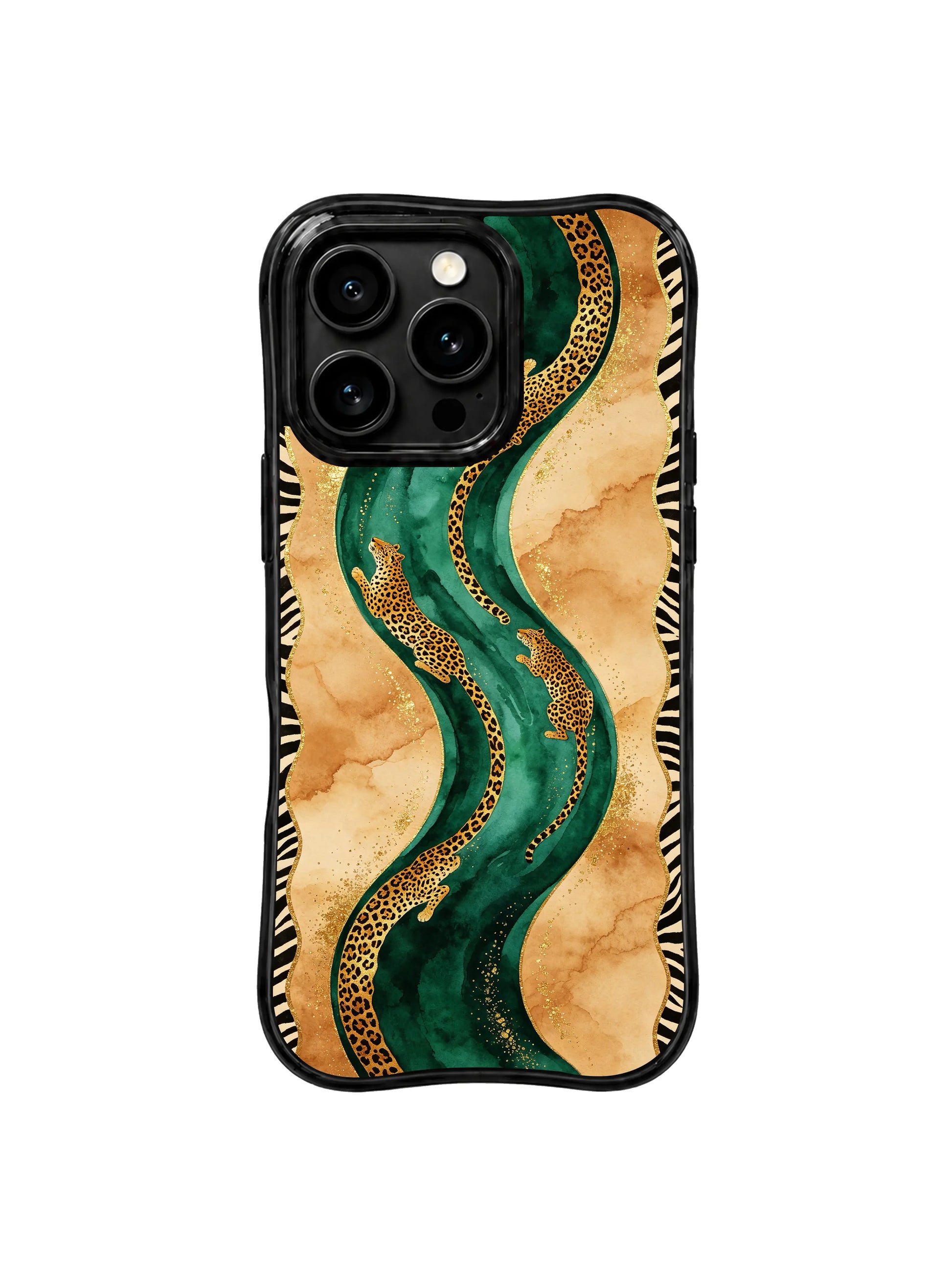 PhoneCasing iPhone 15 pro max back cover made in California, oasis leopard collector art print, premium domestic made phone case.