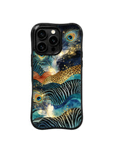 PhoneCasing iPhone 15 pro max back cover made in California, hand-painted peacock leopard gate artist print, premium domestic made phone case.
