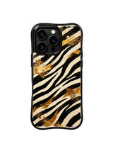 PhoneCasing iPhone 15 pro max case from the Wild Gilded Safari collection, gold zebra night design by artist Aurelia Wilden.