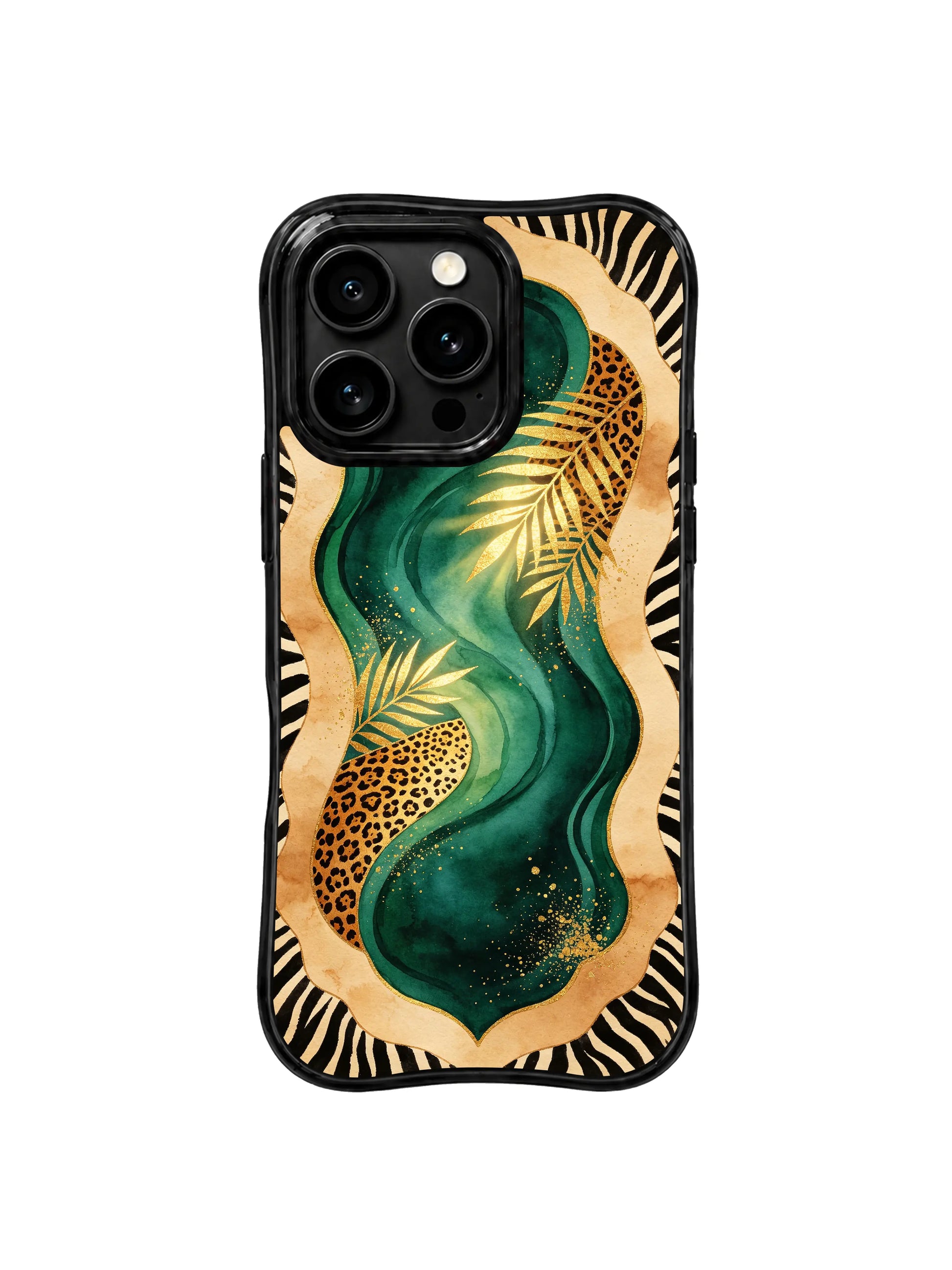 PhoneCasing iPhone 15 pro max case, Aurelia Wilden oasis leopard collector art phone cover, elegant calm protective casing for centered women.