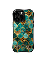PhoneCasing iPhone 15 pro max case, Aurelia Wilden turquoise gold beast print bohemian art phone cover, mystical protective casing for wanderer women.