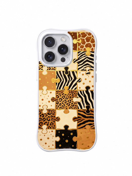 PhoneCasing iPhone 15 pro max case from the Wild Gilded Safari collection, gold sand mark puzzle design, warm vintage artistic phone cover.
