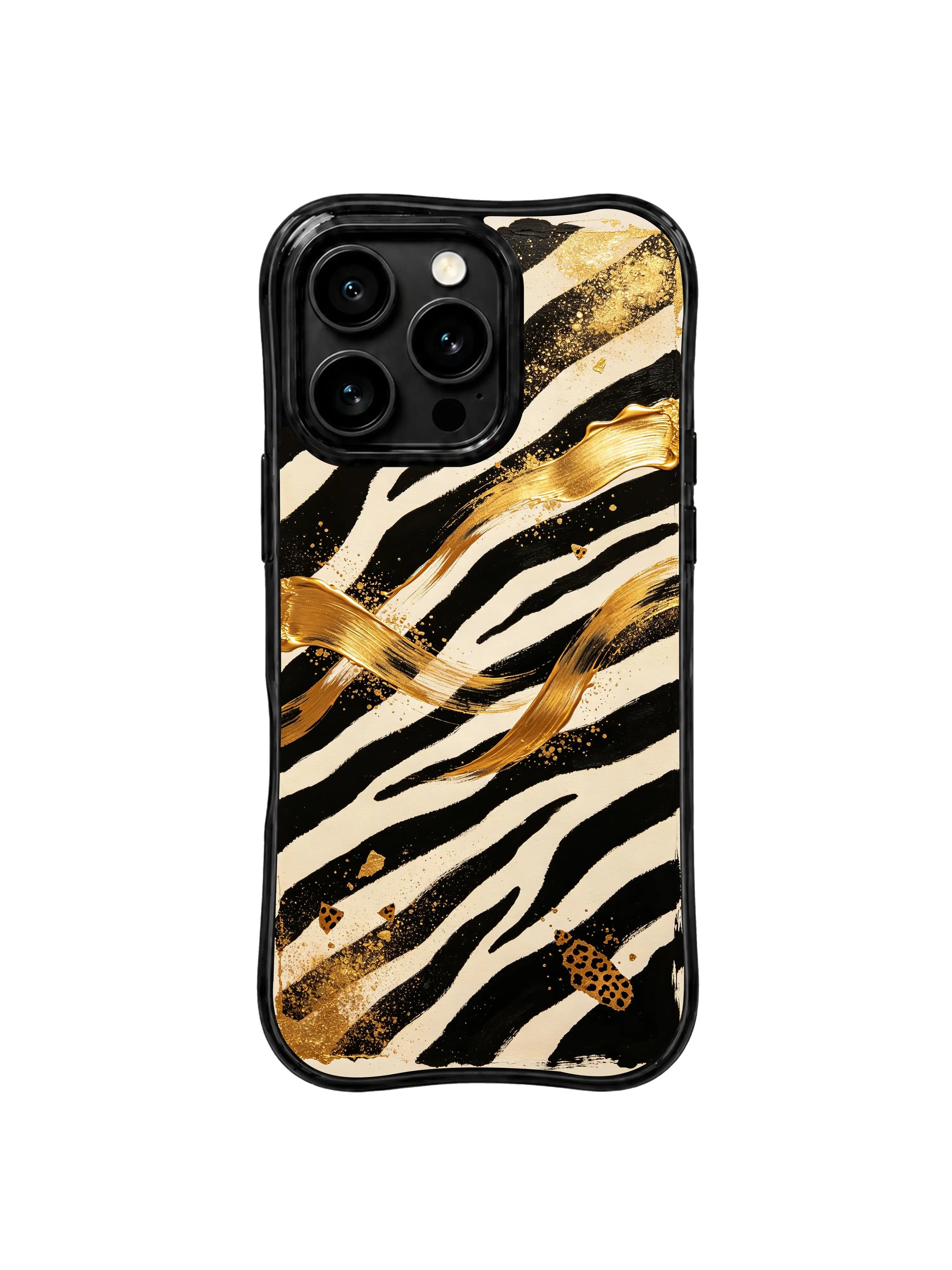 PhoneCasing iPhone 15 pro max case from the Wild Gilded Safari collection, gold zebra night design, bold artistic phone cover.