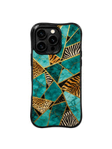 PhoneCasing iPhone 15 pro max case for romantic wanderer women, exotic turquoise gold beast design, high-end designer phone casing.