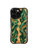 PhoneCasing iPhone 15 pro max case for calm confident women, elegant oasis green leopard design, high-end designer phone casing.
