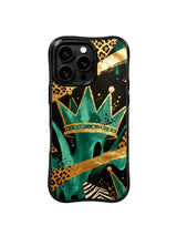 PhoneCasing iPhone 15 pro max case for confident powerful women, regal wild crown emerald gold design, high-end designer phone casing.