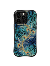 PhoneCasing iPhone 15 pro max case for women, iridescent peacock and gold leopard design, high-end designer phone casing.
