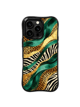 PhoneCasing iPhone 15 pro max case for women, elegant emerald leopard and gold river design, high-end designer phone casing.