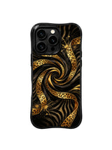 PhoneCasing iPhone 15 pro max case for powerful professional women, sleek black gold couture design, high-end designer phone casing.
