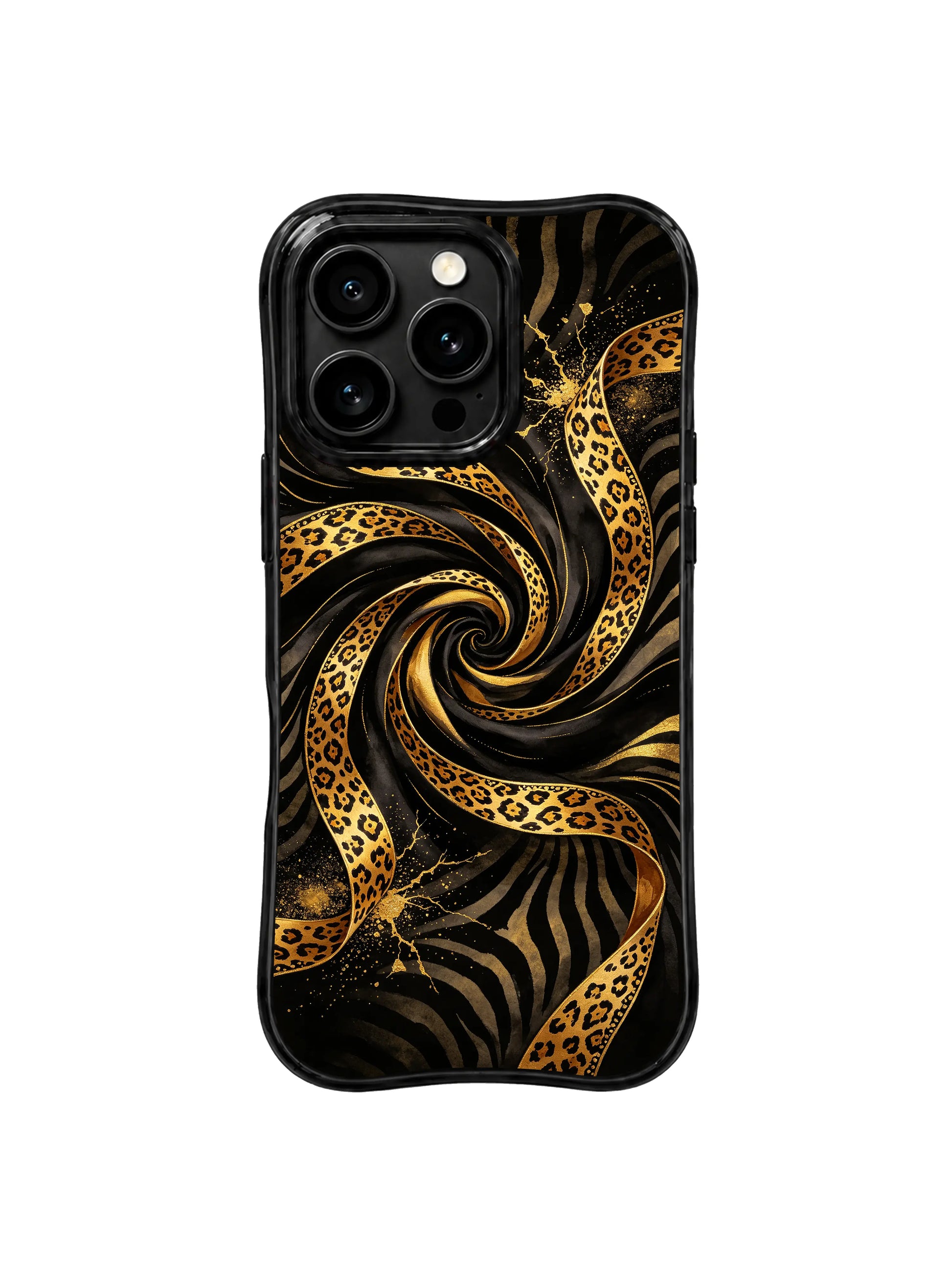 PhoneCasing iPhone 15 pro max case for powerful professional women, sleek black gold couture design, high-end designer phone casing.