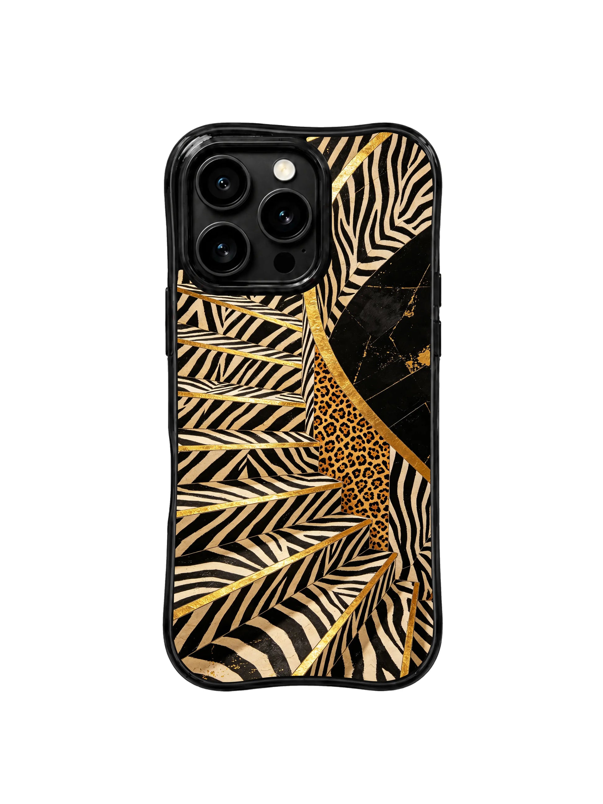 PhoneCasing iPhone 15 pro max case, Aurelia Wilden zebra gold foil staircase minimalist art phone cover, focused protective casing for goal-oriented women.