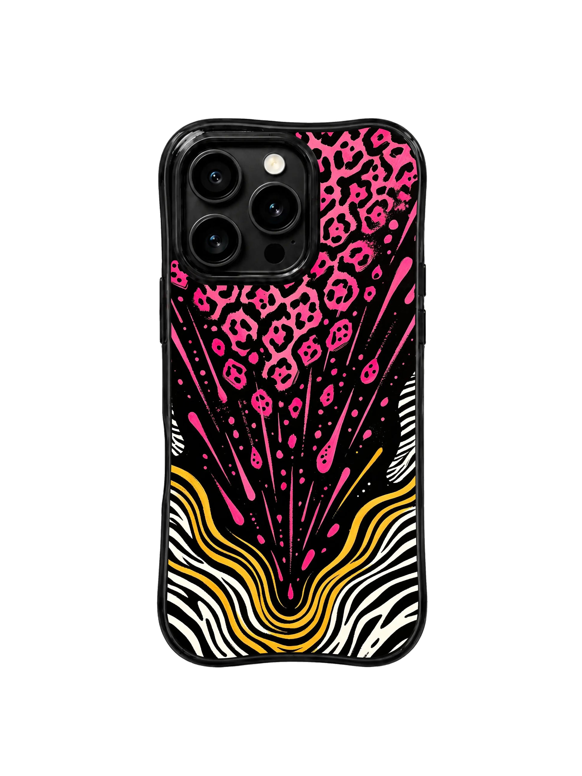 PhoneCasing iPhone 15 pro max casing in bold black and rose pink romantic print, premium protective phone cover for date nights and nights out.