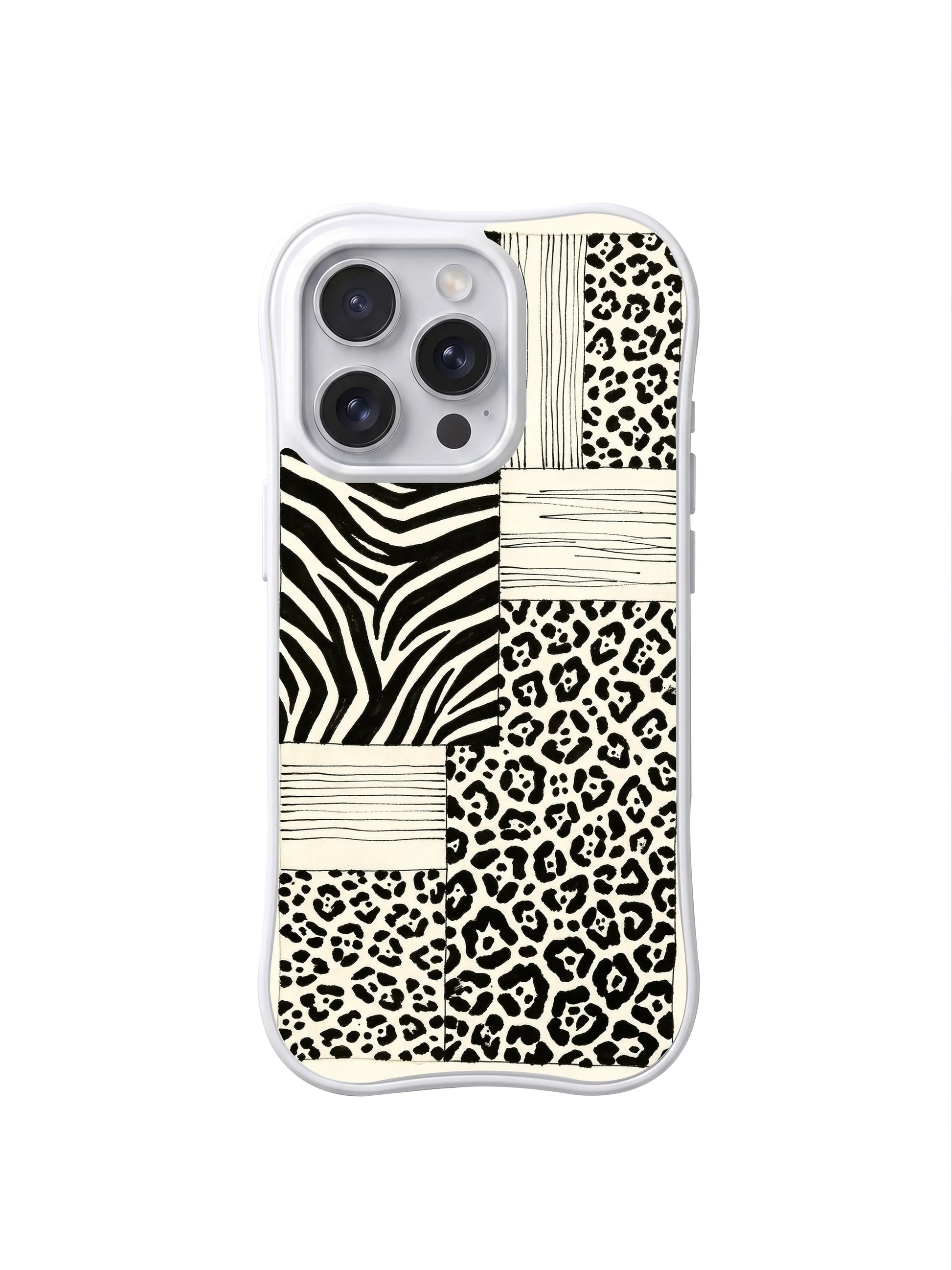 PhoneCasing iPhone 15 pro max casing in crisp black and white graphic print, premium protective phone cover for professional minimalist settings.
