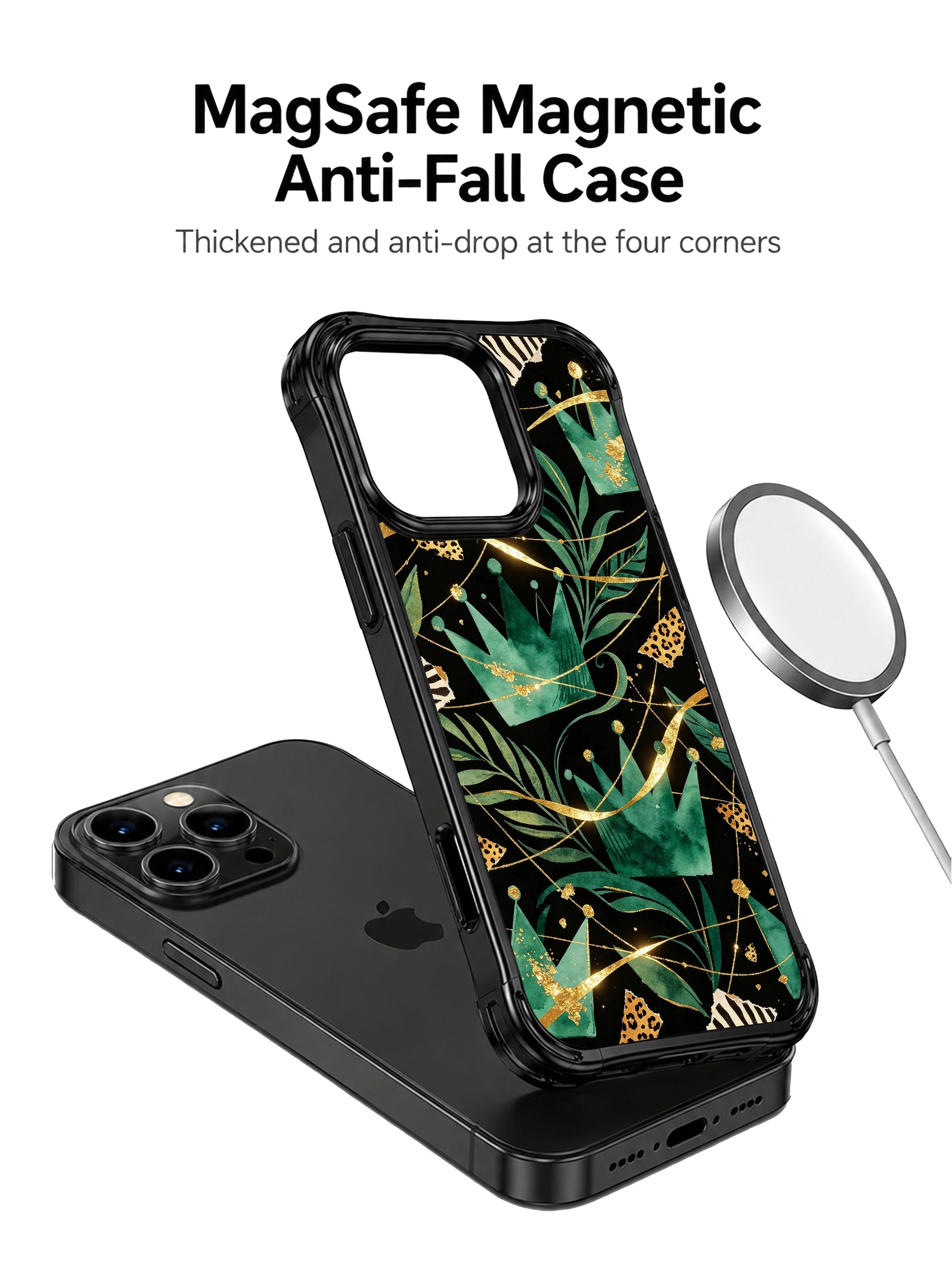 PhoneCasing iPhone 15 pro max casing close up, showing symmetrical crown structure detail, regal fade-resistant luxury back cover.
