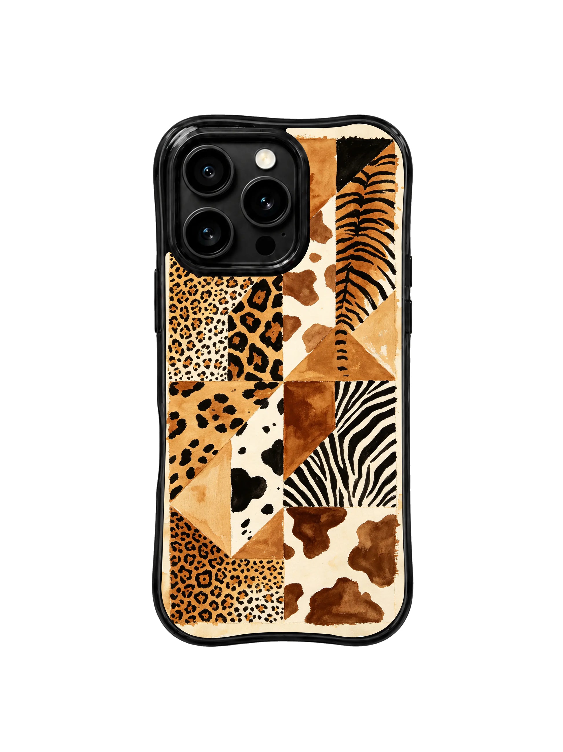PhoneCasing iPhone 15 pro max casing with fade-resistant textured leopard patchwork print, long-lasting premium artistic phone cover.