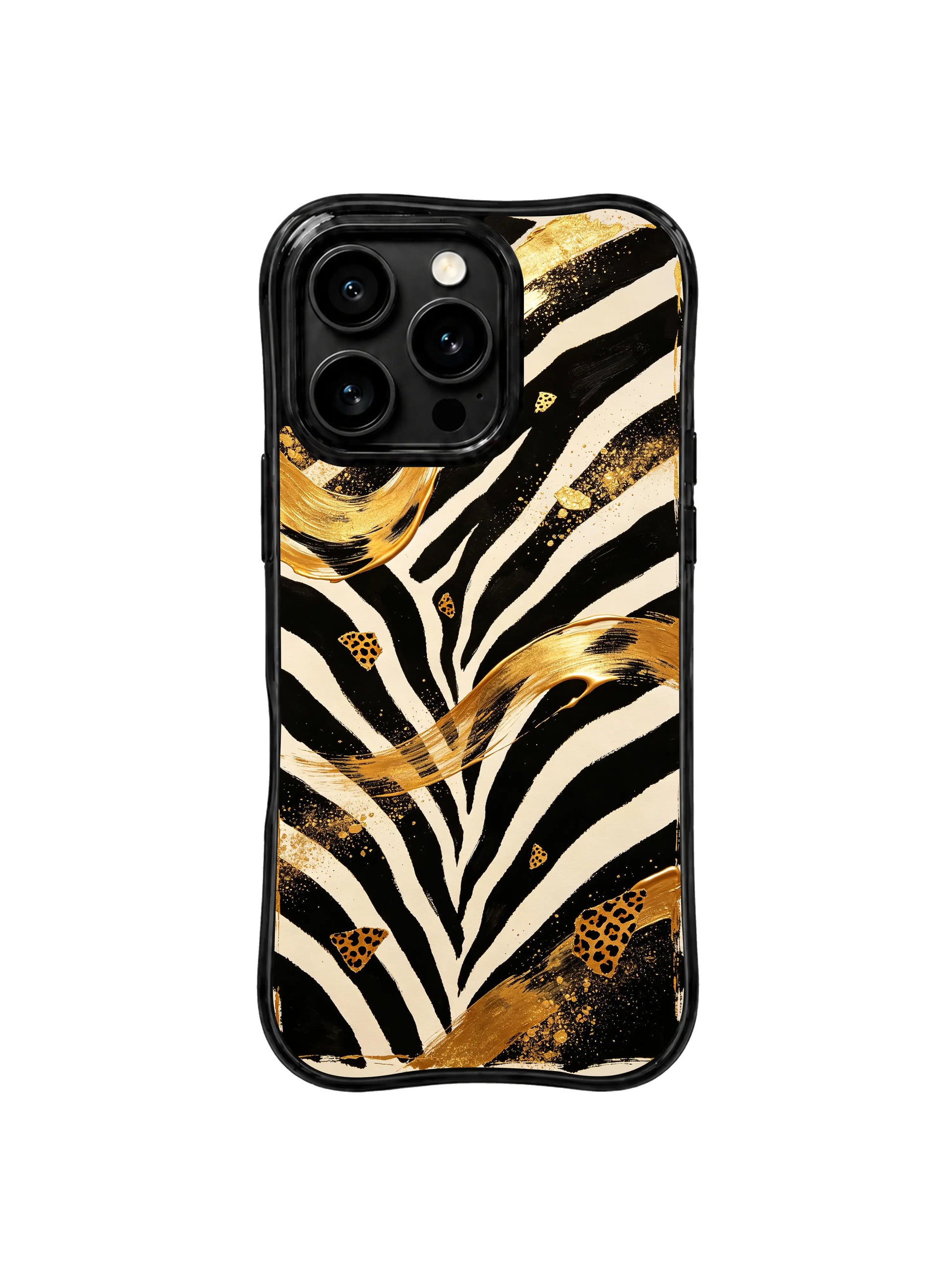 PhoneCasing iPhone 15 pro max casing with fade-resistant crisp gold zebra print, long-lasting premium artistic phone cover.