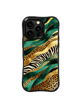 PhoneCasing iPhone 15 pro max casing in luxury dark emerald and gold leopard print, premium protective phone cover for confident women.