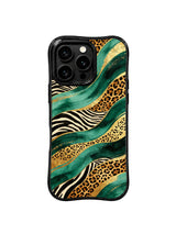 PhoneCasing iPhone 15 pro max casing with non-slip matte finish, emerald leopard gold river luxury print, secure grip protective phone case.