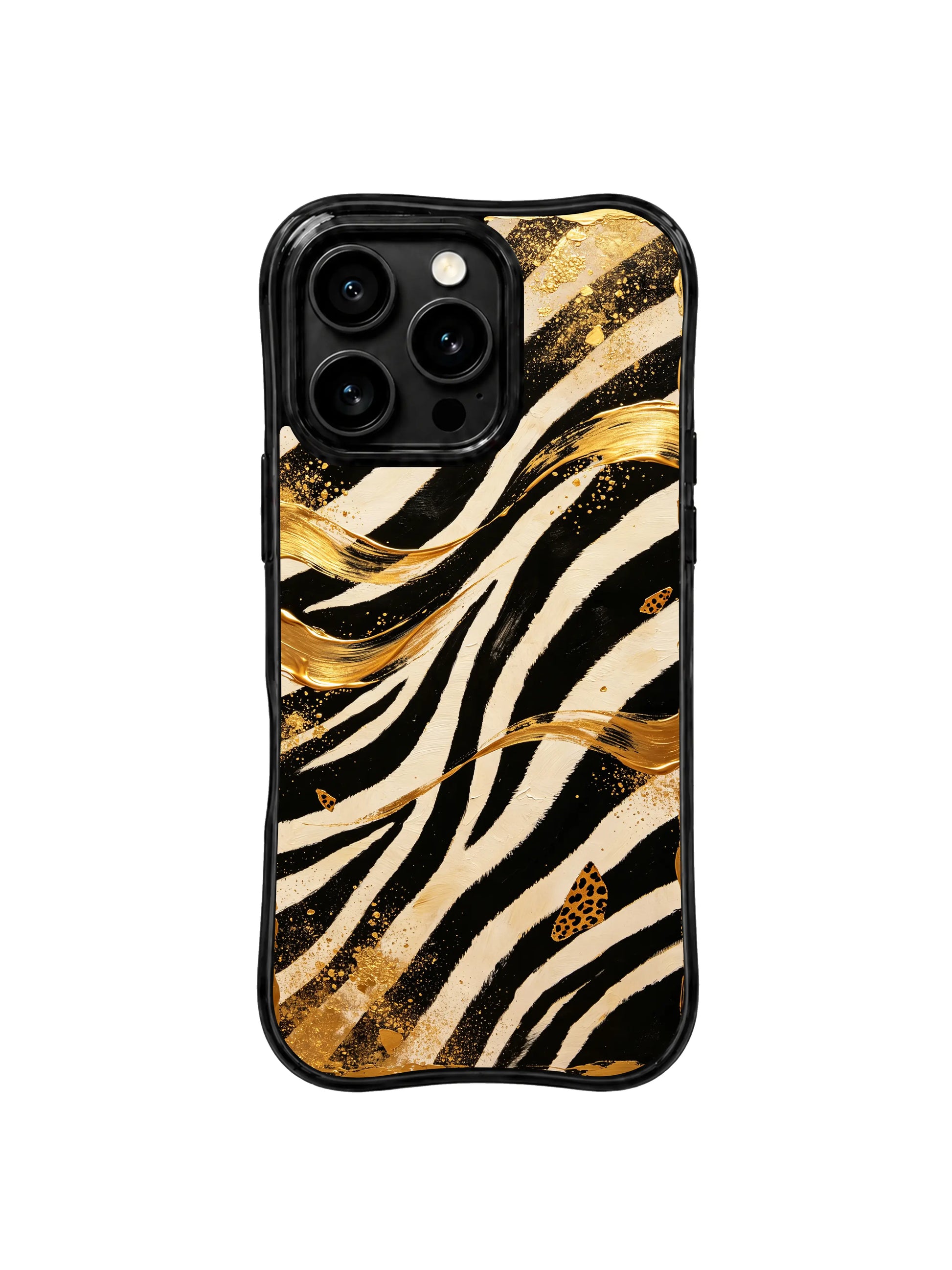 PhoneCasing iPhone 15 pro max casing with non-slip matte finish, bold gold zebra night luxury print, secure grip protective phone case.