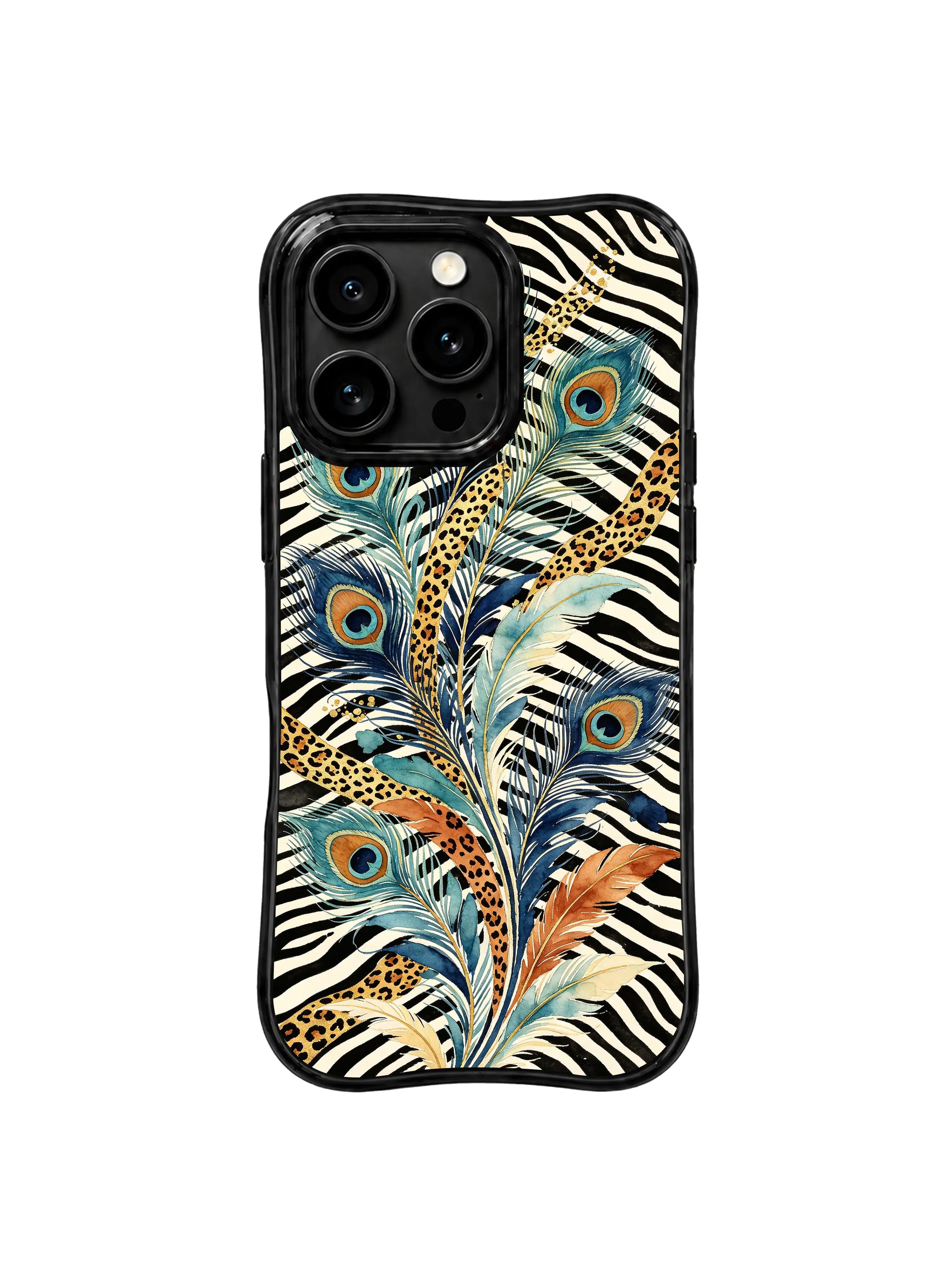 PhoneCasing iPhone 15 pro max casing in rich teal and gold tropical print, premium protective phone cover for whimsical personal style.
