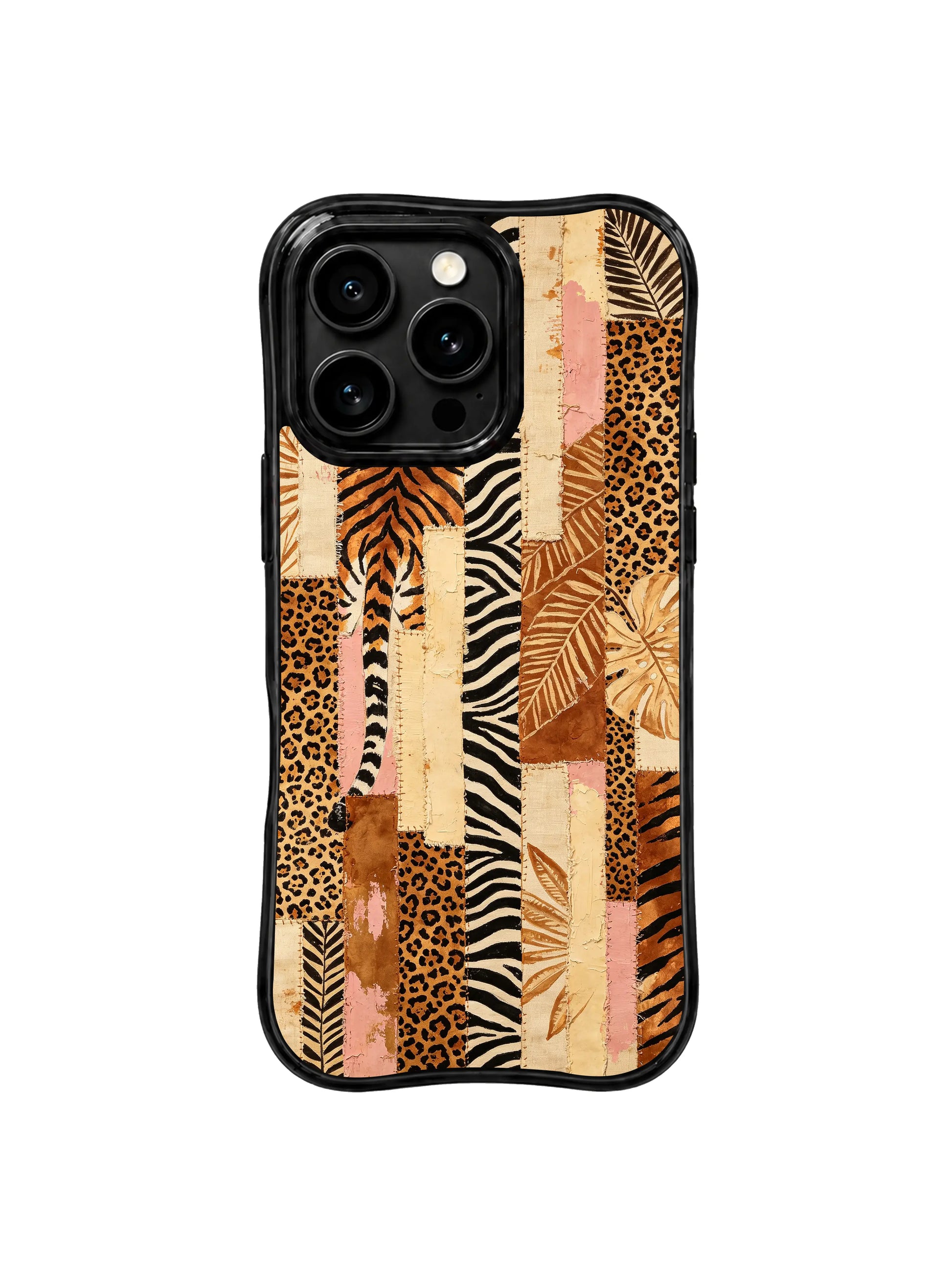 PhoneCasing iPhone 15 pro max case from the Wild Gilded Safari collection, bronze tiger weave design by artist Aurelia Wilden.