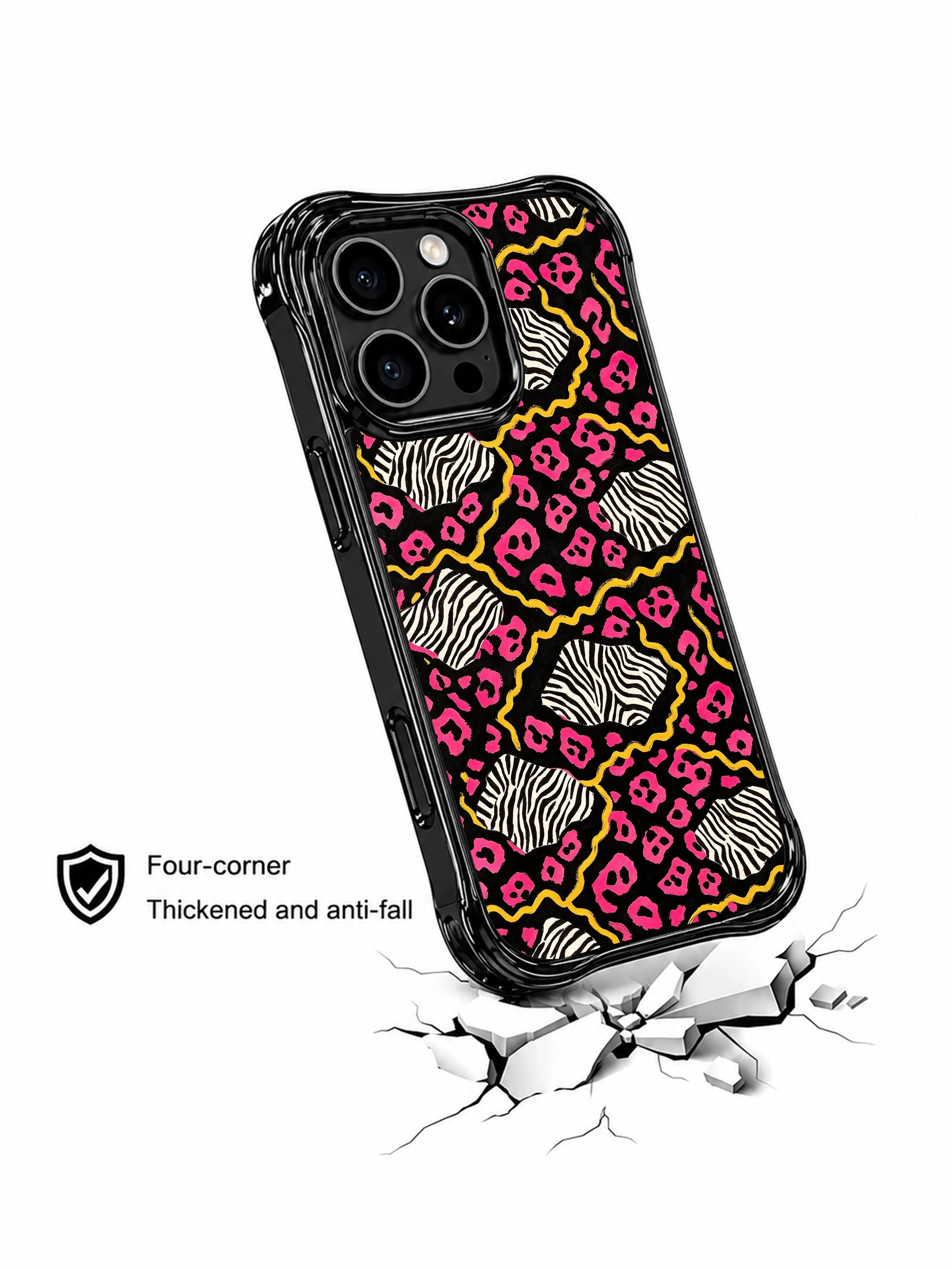 PhoneCasing iPhone 15 pro max cover in going out lifestyle setting, showing fun leopard rose night print, everyday playful art phone case.