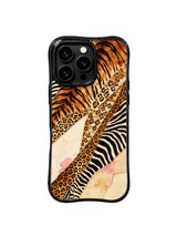 PhoneCasing iPhone 15 pro max phone case with warm bronze tiger woven art, MagSafe compatible premium casing made in USA.