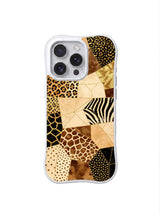 PhoneCasing iPhone 15 pro max phone case with vintage gold sand puzzle tapestry art, MagSafe compatible premium casing made in USA.
