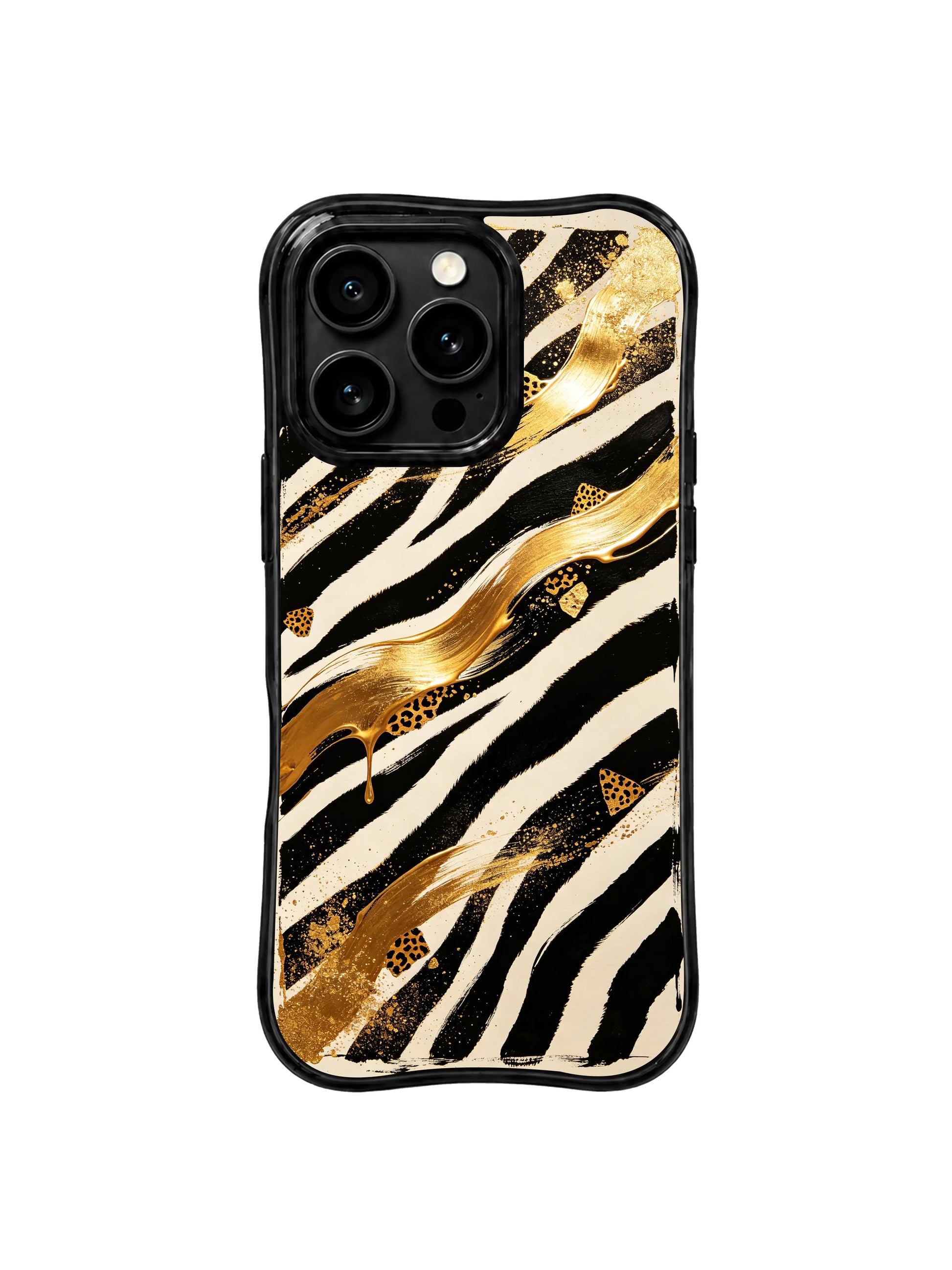PhoneCasing iPhone 15 pro max phone case with MagSafe compatibility, bold gold zebra night print, 10ft drop protection.