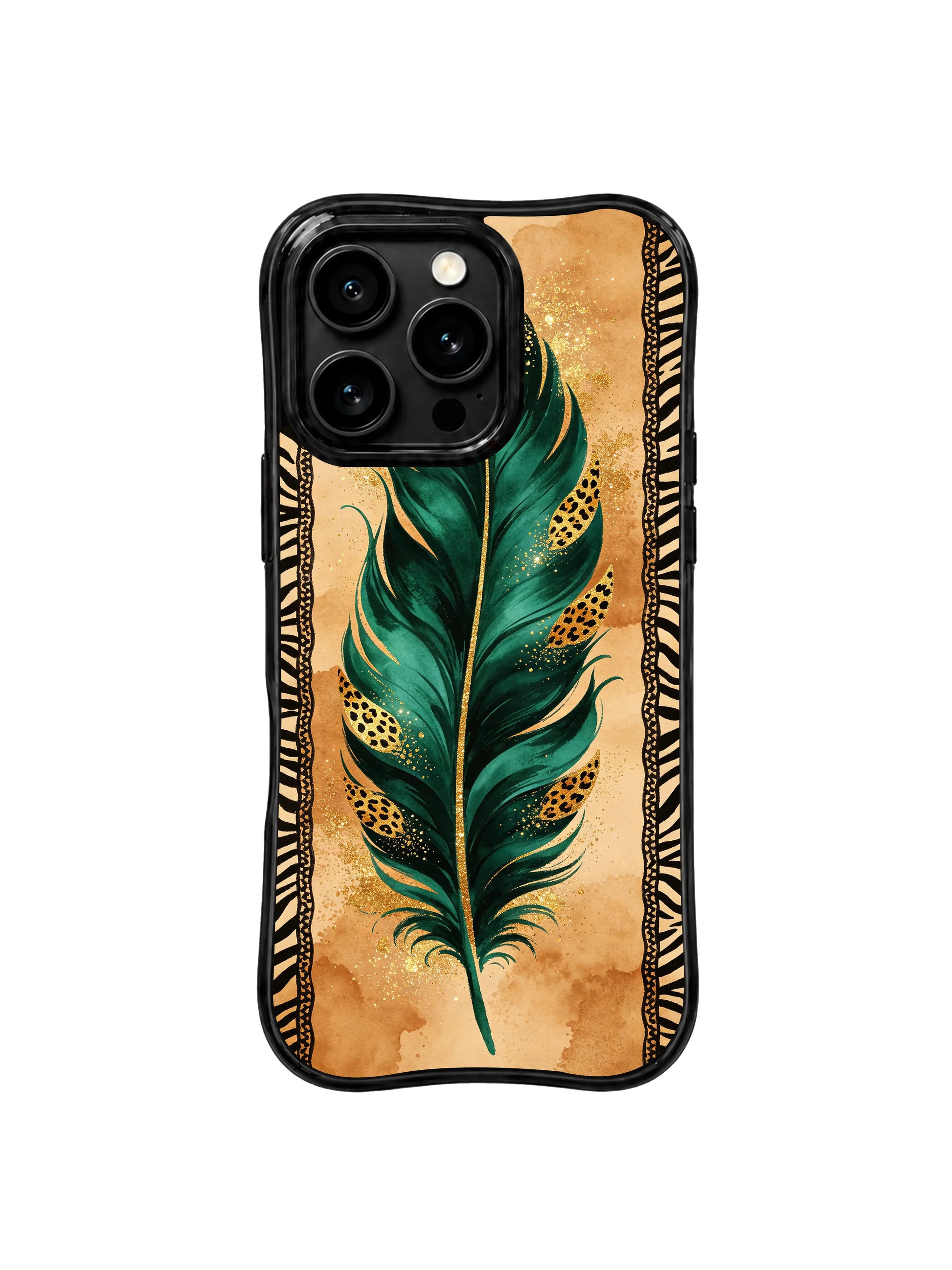 PhoneCasing iPhone 15 pro max phone case with calm oasis green and leopard art, MagSafe compatible premium casing made in USA.