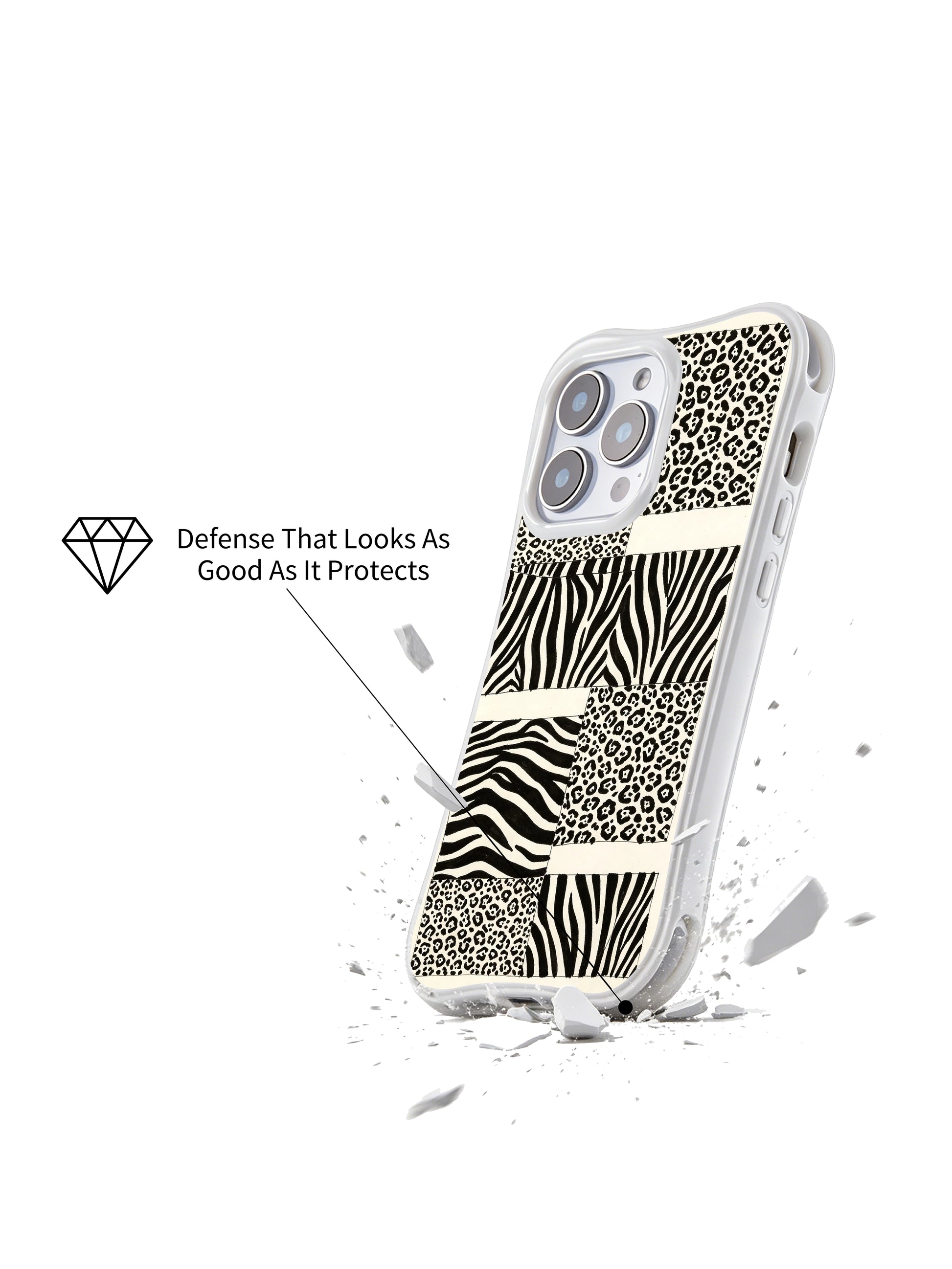 PhoneCasing iPhone 15 pro max phone case, slim profile black white beast order design, military grade drop protective casing.