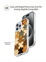 PhoneCasing iPhone 15 pro max phone case, slim profile gold sand mark puzzle design, military grade drop protective casing.