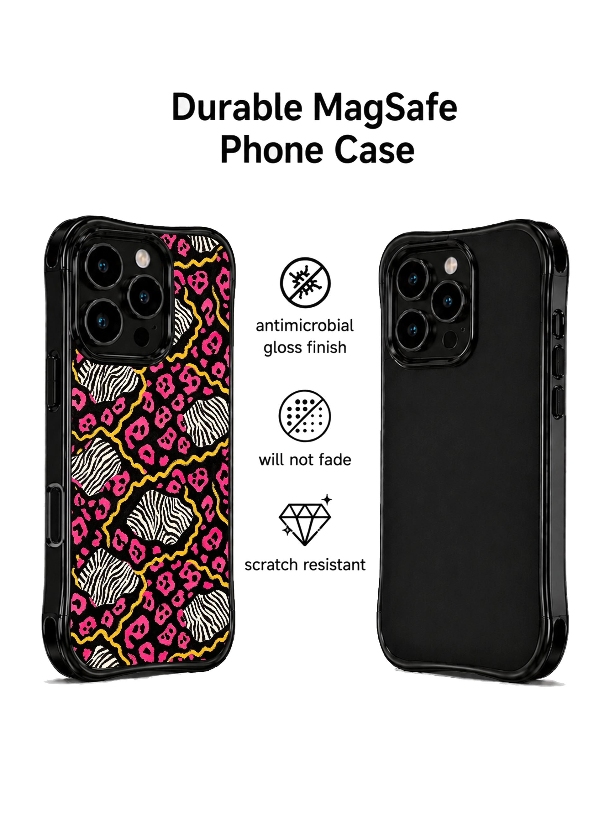 PhoneCasing iPhone 15 pro max phone case, slim profile leopard rose night design, military grade drop protective casing.